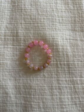 Pink Beaded Stretch Bracelet - Gold Accent